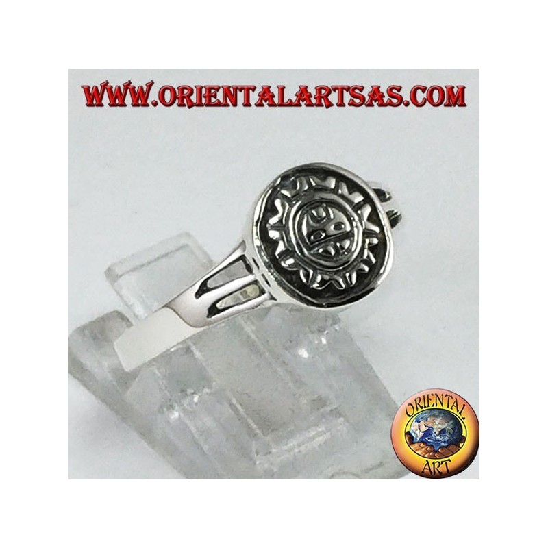 Silver ring with Maya sun