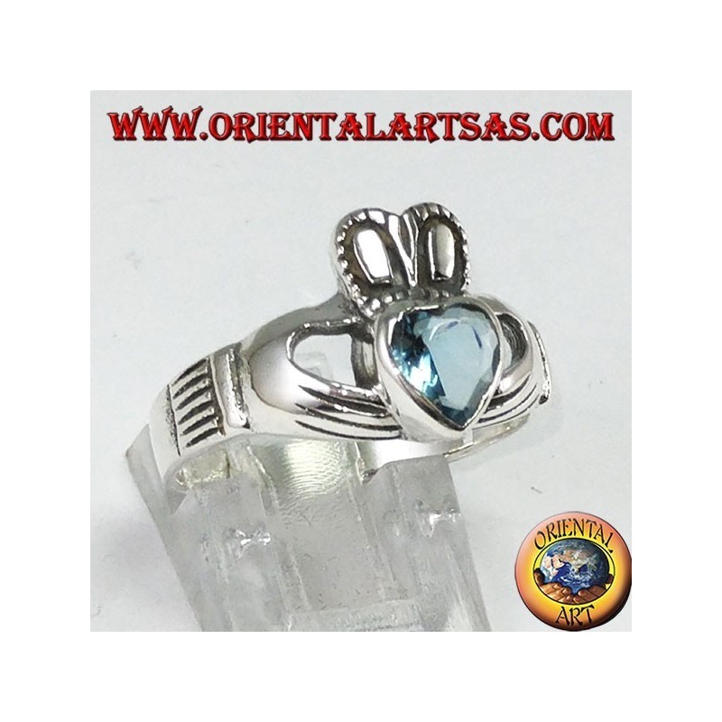 Claddagh ring with blue topaz