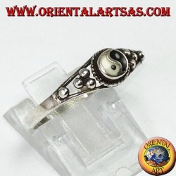 Bague en argent Tao yin-yang (petit) avec des pois
