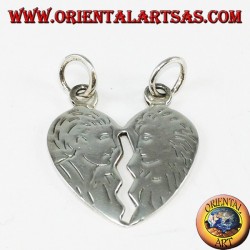 Pendant in silver heart that splits his head and her incised