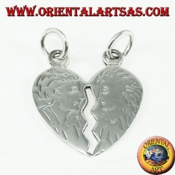 Pendant in silver heart that splits his head and her incised