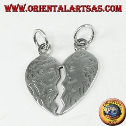 Pendant in silver heart that splits his head and her incised