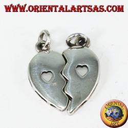Silver pendant, heart divided with a heart inside