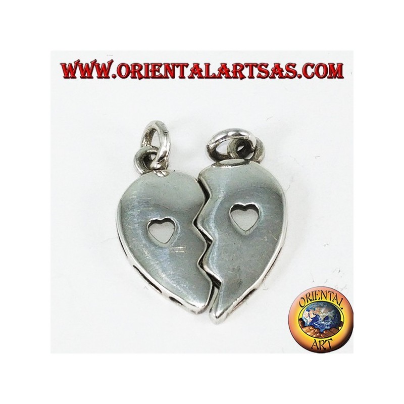 Silver pendant, heart divided with a heart inside