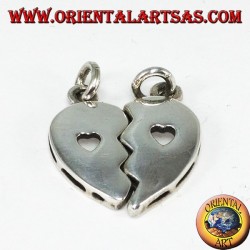 Colgante de plata, corazón dividido con un corazón dentro
