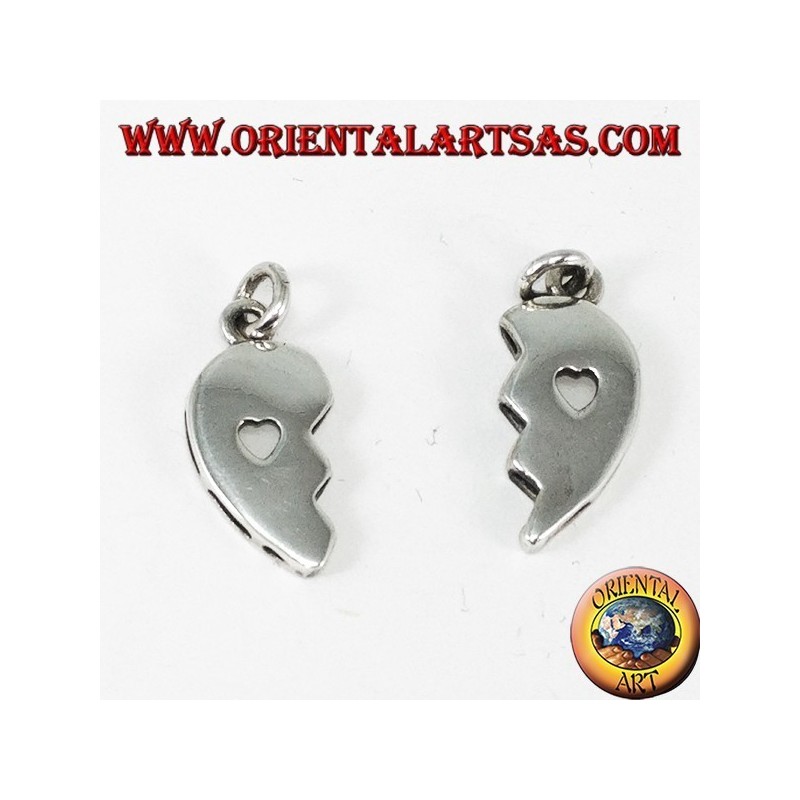 Silver pendant, heart divided with a heart inside