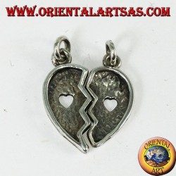 Silver pendant, heart divided with a heart inside