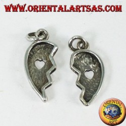 Silver pendant, heart divided with a heart inside