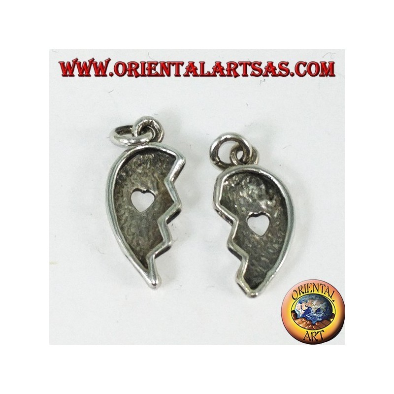 Pendentif en argent, coeur divisé avec un coeur à l'intérieur