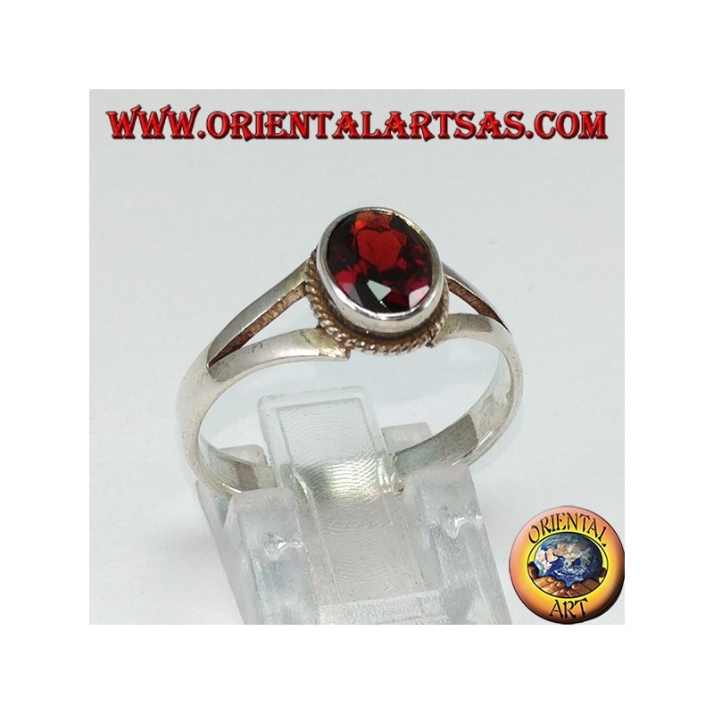 Silver ring with natural garnet (small)