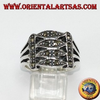Anello in argento con marcasite a 4 ellissi parallelin argento , con marcasite