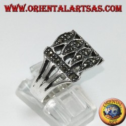 Bague en argent avec marcassite avec 4 ellipses parallèles