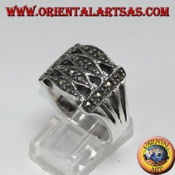 Anillo de plata con marcasita con 4 elipses paralelas