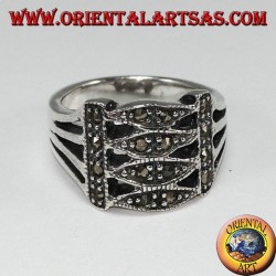 Bague en argent avec marcassite avec 4 ellipses parallèles