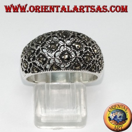 Ring in silver convex with marcasite