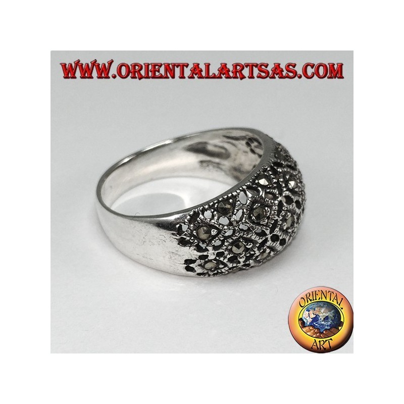 Ring in silver convex with marcasite