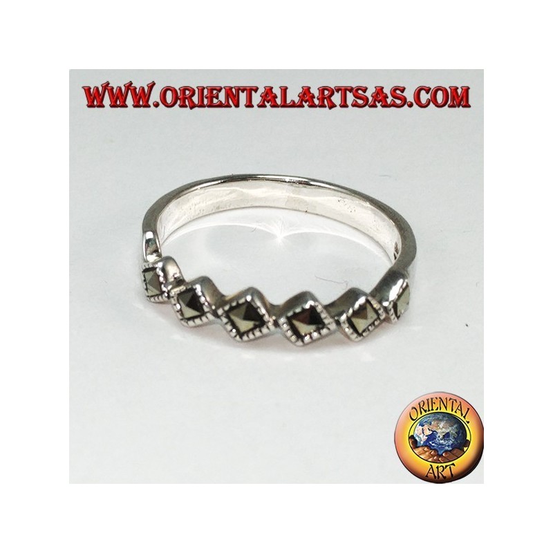 Silver ring with six square marcasites