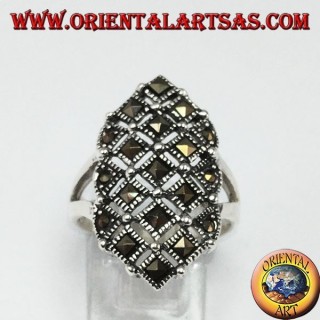 Silver ring with square marcasite