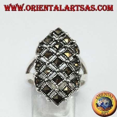 Anello in argento  con marcasite quadrate