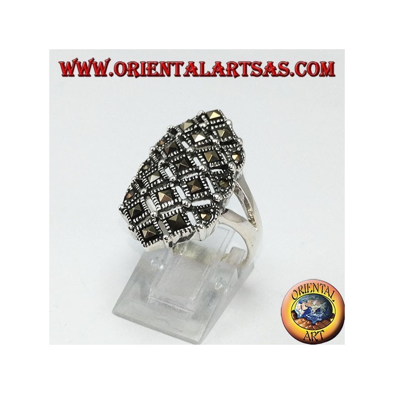 Anello in argento  con marcasite quadrate