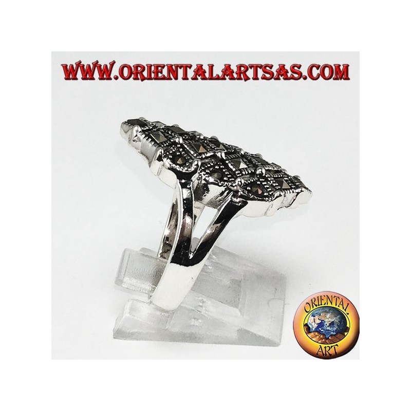 Silver ring with square marcasite