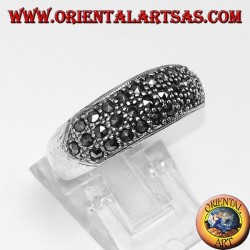 Silver ring with a rounded band with three rows of marcasite