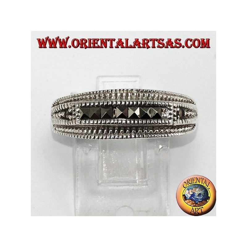 Silver ring with seven square marcasites (central)