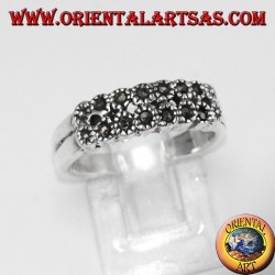 Silver ring with two rows of marcasite