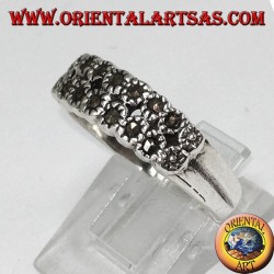 Silver ring with two rows of marcasite