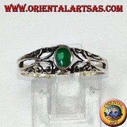 Silver ring with green agate, small with decorations