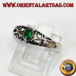 Bague en argent avec agate verte, petite avec des décorations