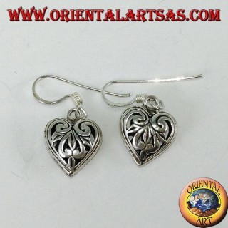 Pendientes colgantes de plata en forma de corazón perforado de doble cara