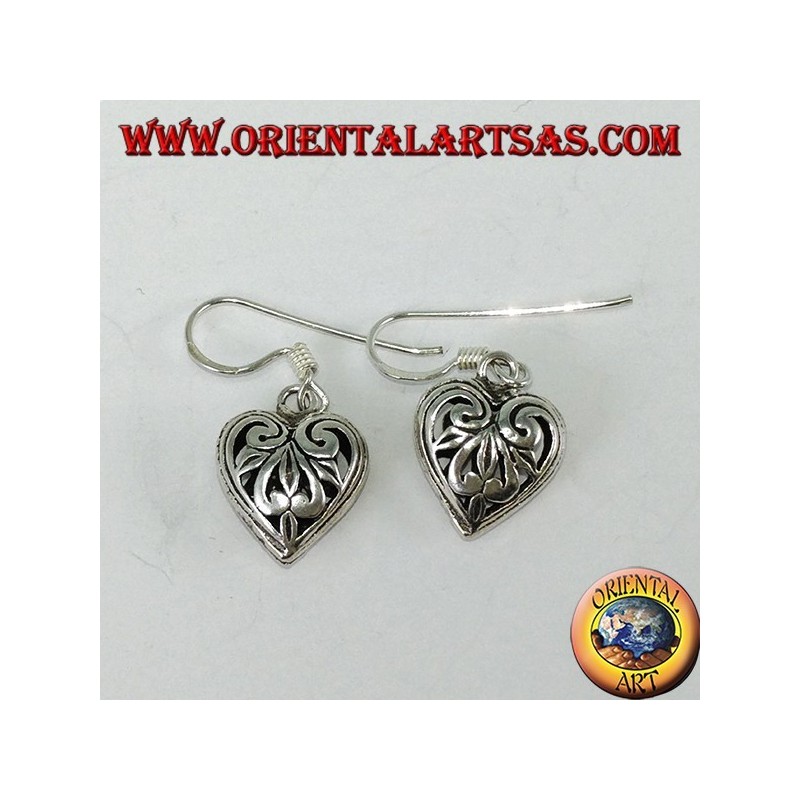 Silver pendant earrings in the shape of a double-sided perforated heart