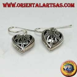 Pendientes colgantes de plata en forma de corazón perforado de doble cara