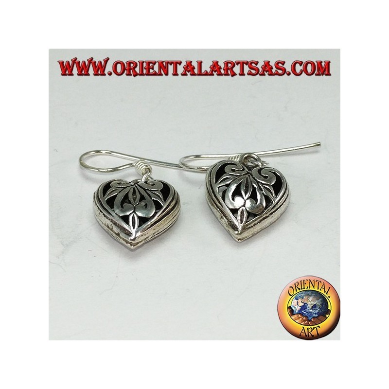 Boucles d'oreilles pendantes en argent en forme de coeur perforé double face
