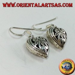 Pendientes colgantes de plata en forma de corazón perforado de doble cara