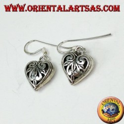 Boucles d'oreilles pendantes en argent en forme de coeur perforé double face