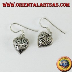 Pendientes colgantes de plata en forma de corazón perforado de doble cara