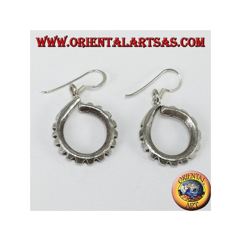 Handmade Karen tribal carved silver pendant earrings