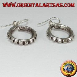 Handmade Karen tribal carved silver pendant earrings