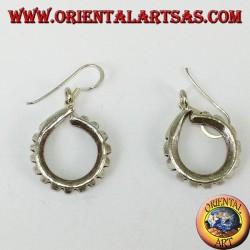 Handmade Karen tribal carved silver pendant earrings