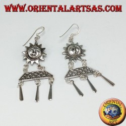 Silver pendant earrings, sun with pendants