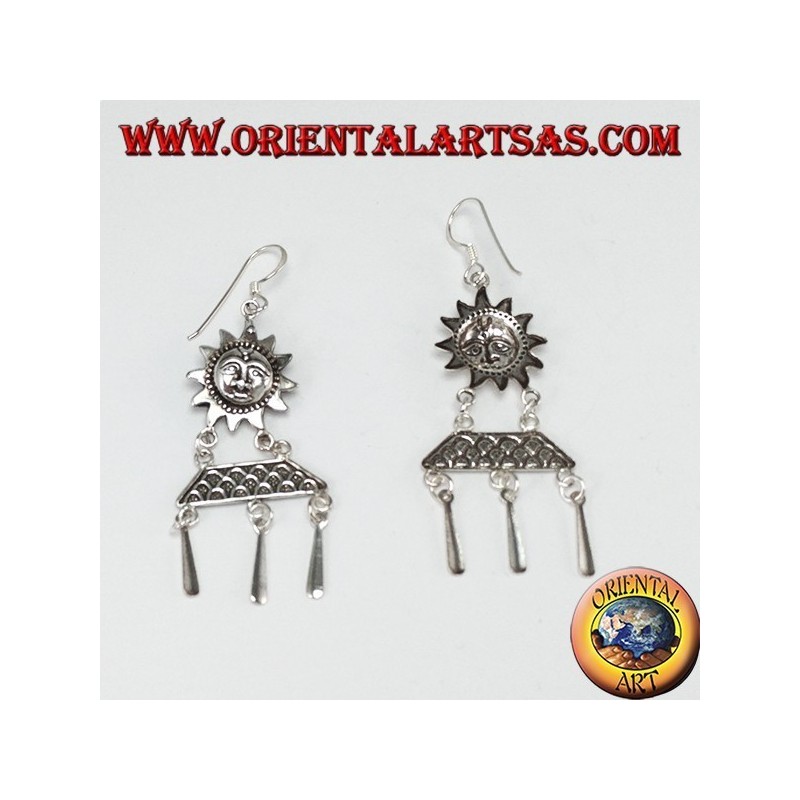 Boucles d'oreilles pendantes en argent, soleil avec pendentifs