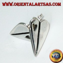 Silver lobe earrings in the shape of a heart, with a small pierced heart