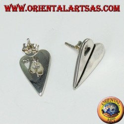 Silver lobe earrings in the shape of a heart, with a small pierced heart