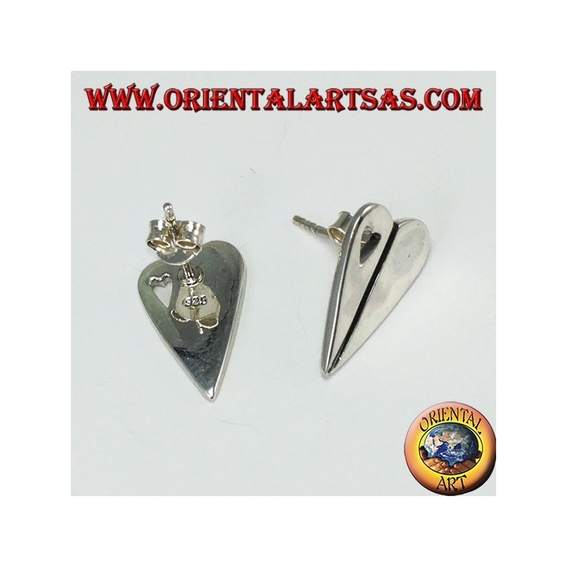 Boucles d'oreilles à lobes en argent en forme de coeur, avec un petit coeur percé