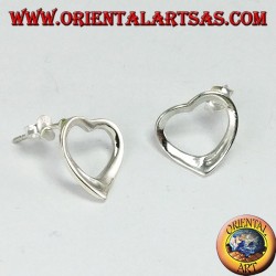 Silver lobe earrings with a heart profile