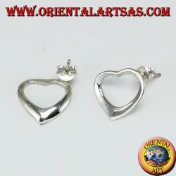 Silver lobe earrings with a heart profile