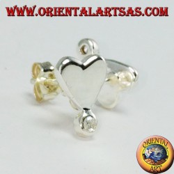 Silver lobe earrings with a heart with a zircon on the tip