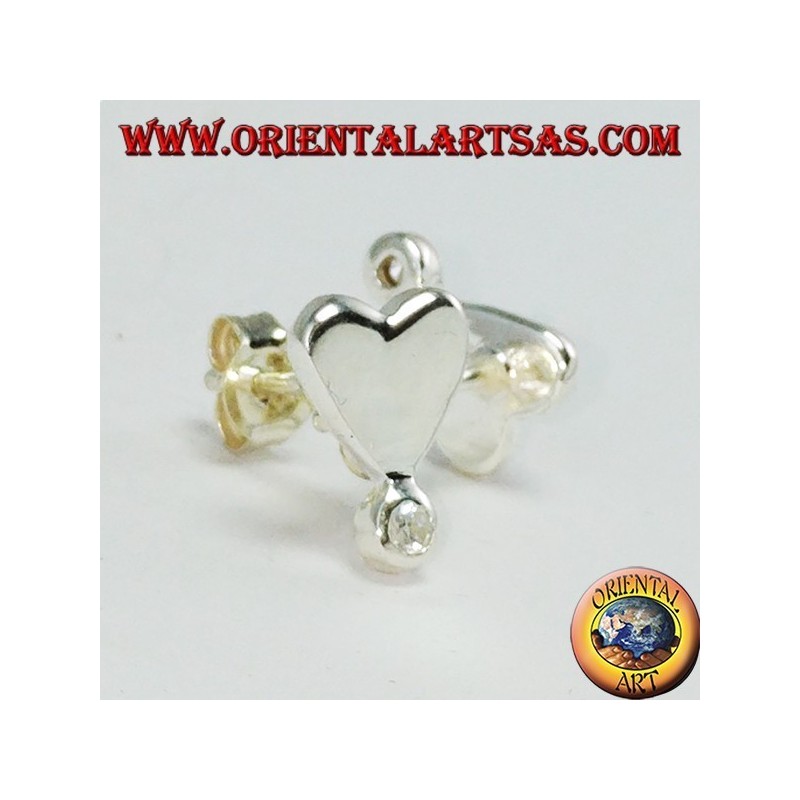 Silver lobe earrings with a heart with a zircon on the tip